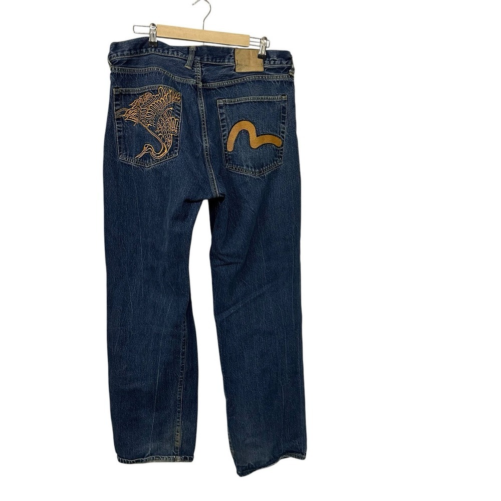 Vintage Evisu Yellow Embroidered Logo Jeans 42x33 100% Cotton Button Fly Y2K